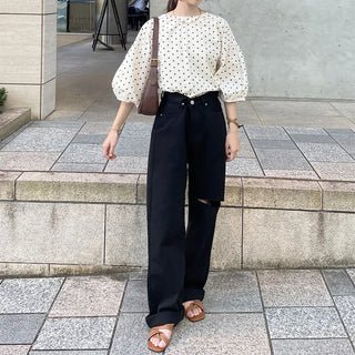 Slit Black Cotton Pants