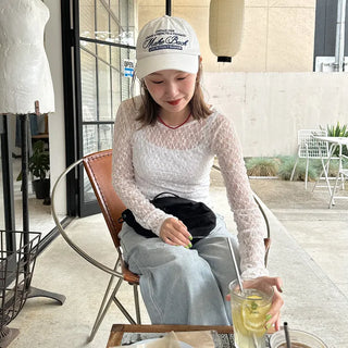 Sheer lace long t-shirt