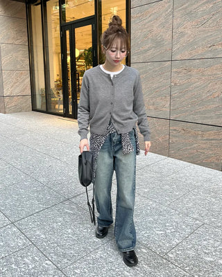 Washed straight denim pants