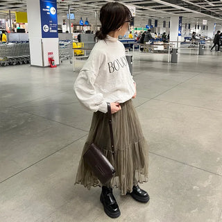 Chiffon wrinkle long skirt