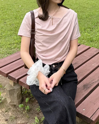 Asymmetrical Drape Short-Sleeve T-Shirt