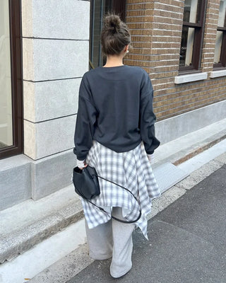 Asymmetrical check midi skirt