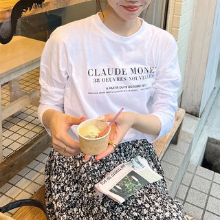 Simple lettering long-sleeved T-shirt