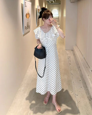 Ruffled polka dot long dress