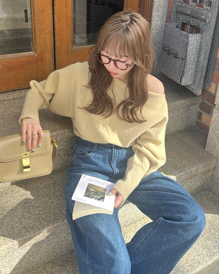 Asymmetrical Shoulder Loose Fit Knit