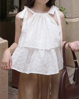 (ORIGINAL) Eyelet Tiered Ribbon Sleeveless Dress
