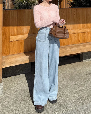Front patch pocket wide-fit denim pants