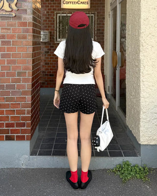 Polka Dot Elastic Waist Shorts