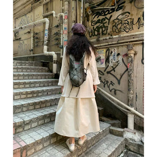 Cotton A-line shirred long skirt