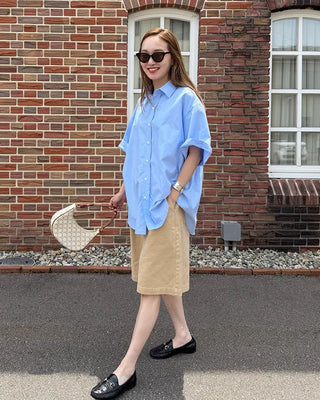 (Unisex) Oxford Overfit Half Sleeve Shirt