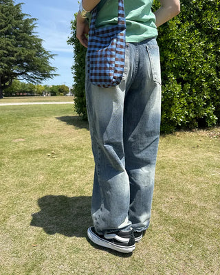 (Unisex) Fold Detail Washed Denim Pants