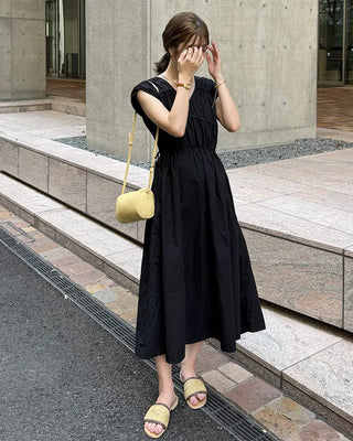 V-neck shirred long dress