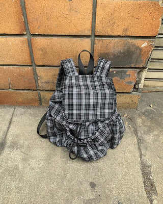 Multi-pocket check backpack