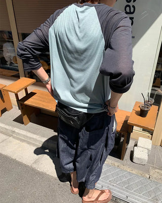 Summer knit raglan bicolor long-sleeve T-shirt