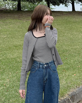 Striped camisole cardigan set