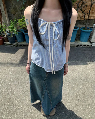Two-tone striped gathered camisole