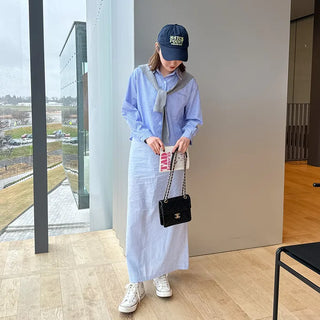 Striped cotton long skirt