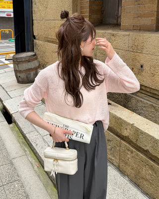 Crop-fit sheer long-sleeve knit