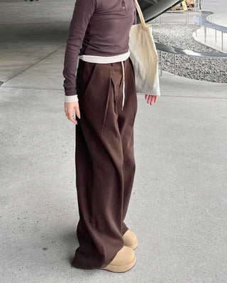 Cotton pintuck wide-leg pants