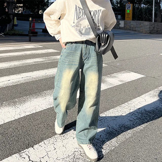 Washed wide denim pants