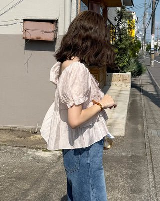 Ribbon string tiered blouse