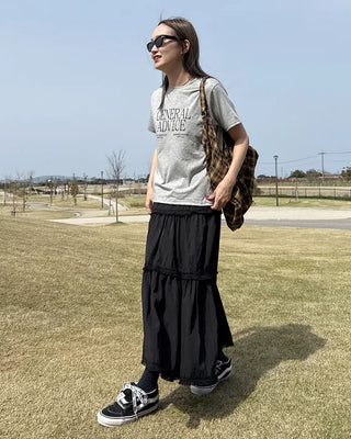 Tassel tiered long skirt