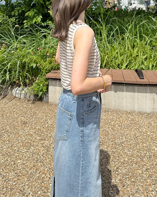 Border pattern round neck sleeveless