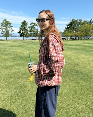 (Unisex) 2-Way Check Hooded Windbreaker