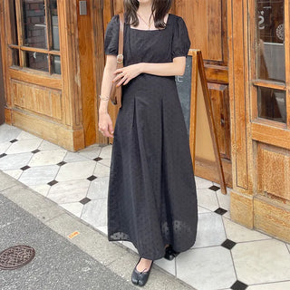 Puff-sleeve long dress