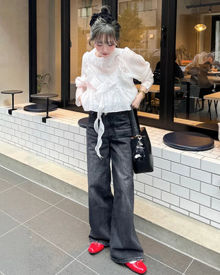 Wrap Point Wash Wide Denim Pants