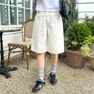 High-waisted cotton Bermuda shorts