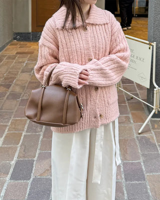 Ribbed Collar Pocket Cardigan