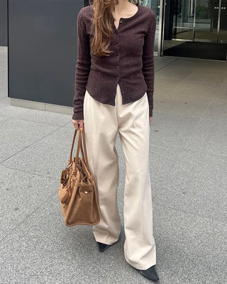 Brushed wide-fit slacks