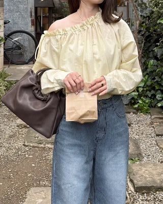 Shirred off-shoulder blouse with frill detail