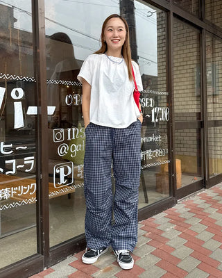 Checked Parachute Banding Pants