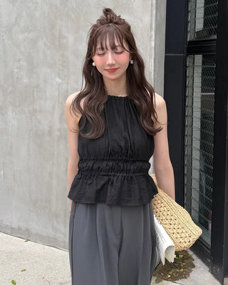 Side Ribbon Shirring Gathered Blouse