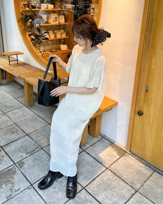 Round Shirring Long Dress