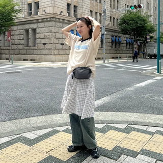 Pleated check midi skirt