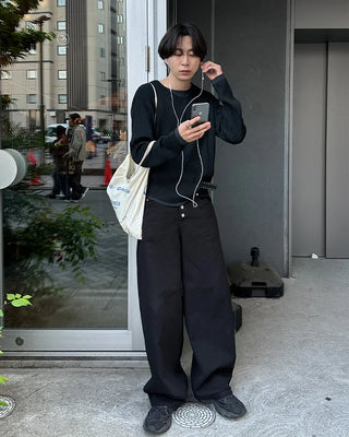 Metallic studded black wide-leg pants