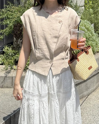 Drop-shoulder cropped vest jacket