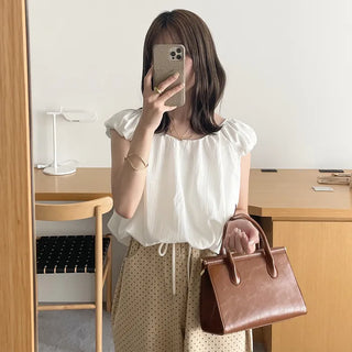 Back ribbon shirred blouse