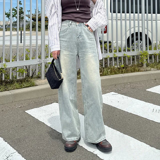 Washed wide denim pants