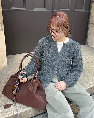 Suede Big Shoulder Tote Bag
