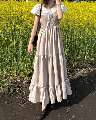 Square neck tiered long skirt