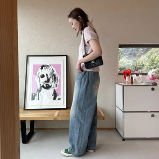Side pintuck wide denim pants