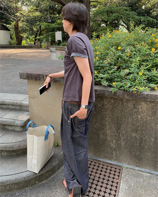 Checked Roll-Up Short-Sleeve T-Shirt