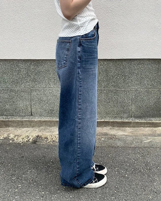 Washed denim wide-leg pants