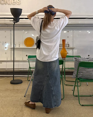 Slit maxi denim skirt