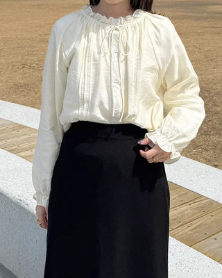 Frill neck ribbon strap blouse