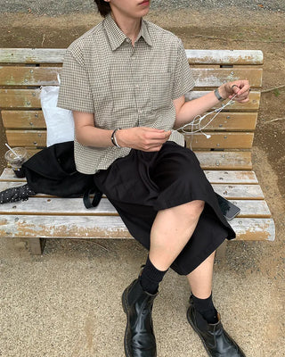 Checked crop-fit short-sleeve shirt